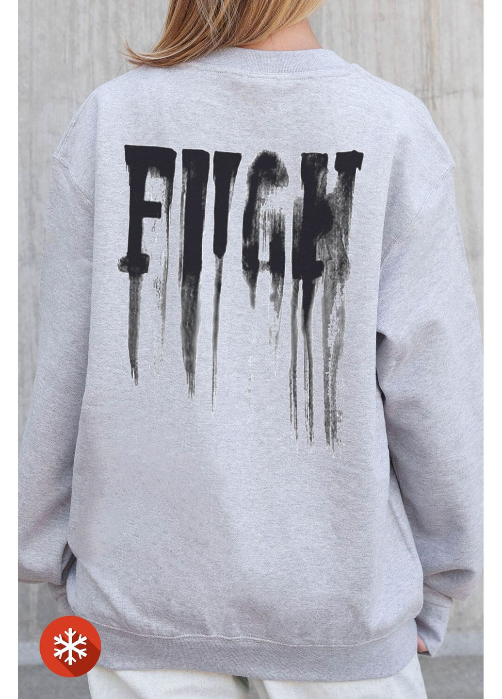 Чорний жіночий утеплений оверсайз світшот на флісі з принтом fight gray Without малюнок (372519909)