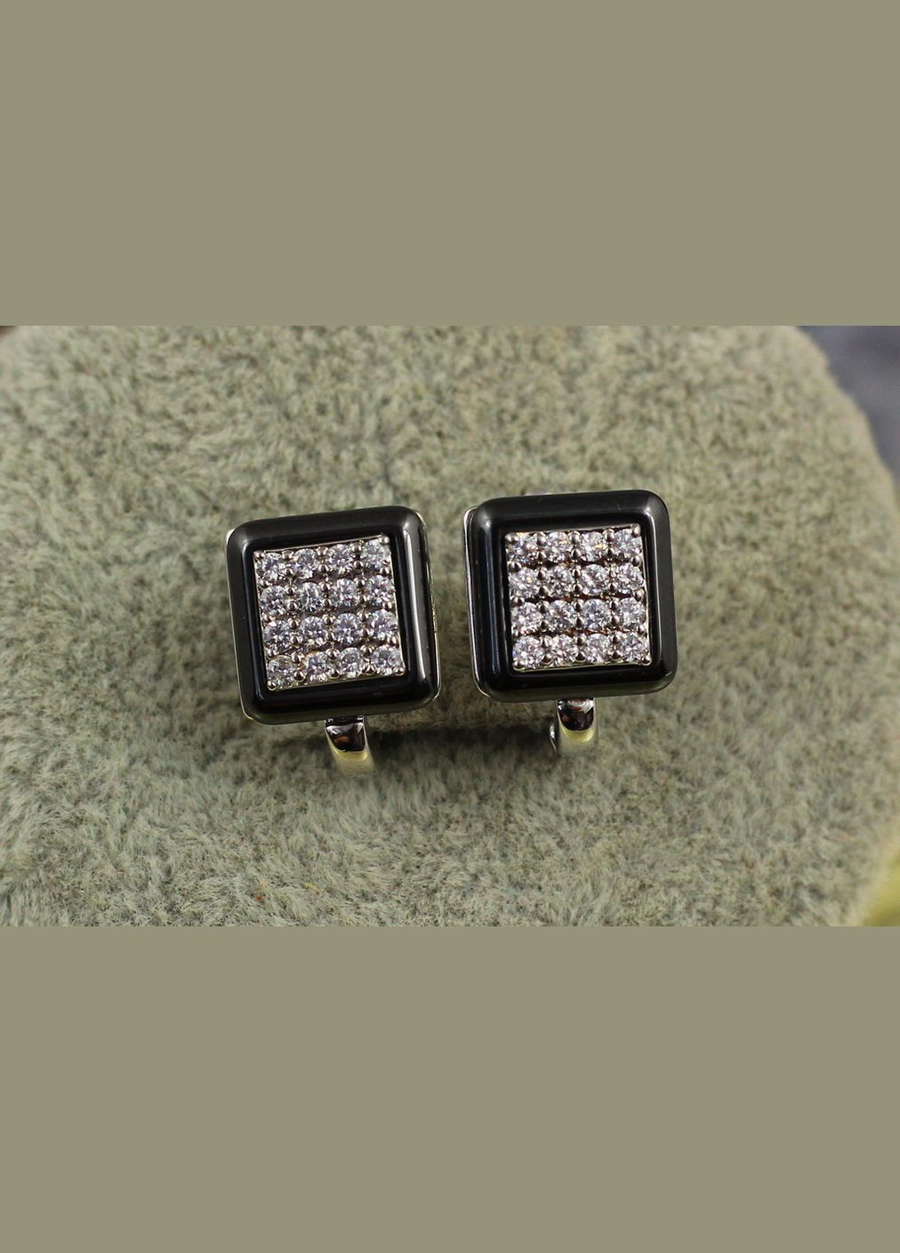 Сережки віконце з чорною керамікою 10 мм сріблясті Xuping Jewelry (316433732)