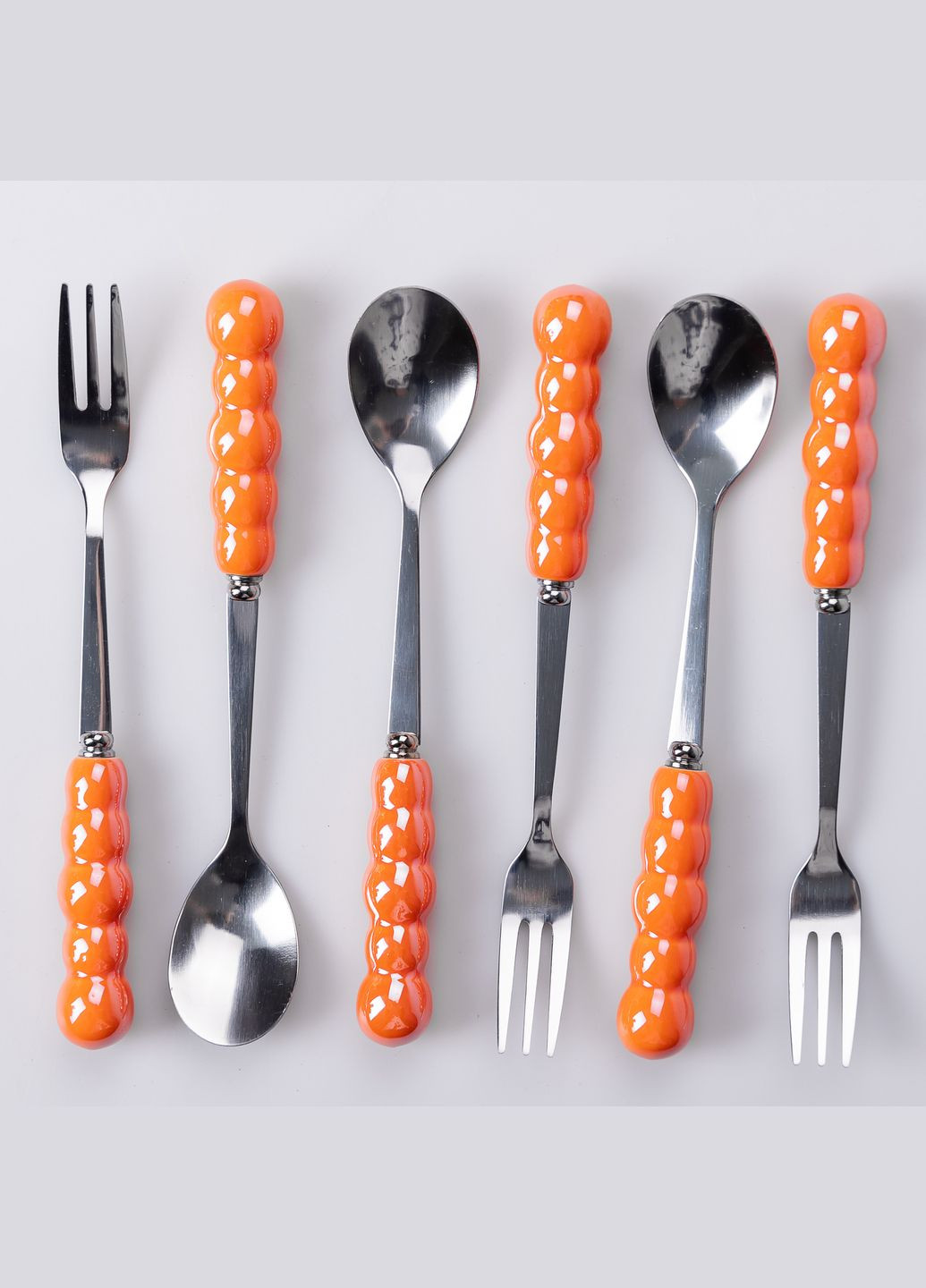 Набір десертних виделок та ложок з керамічною підставкою, помаранчевий Yiwu (323222989)