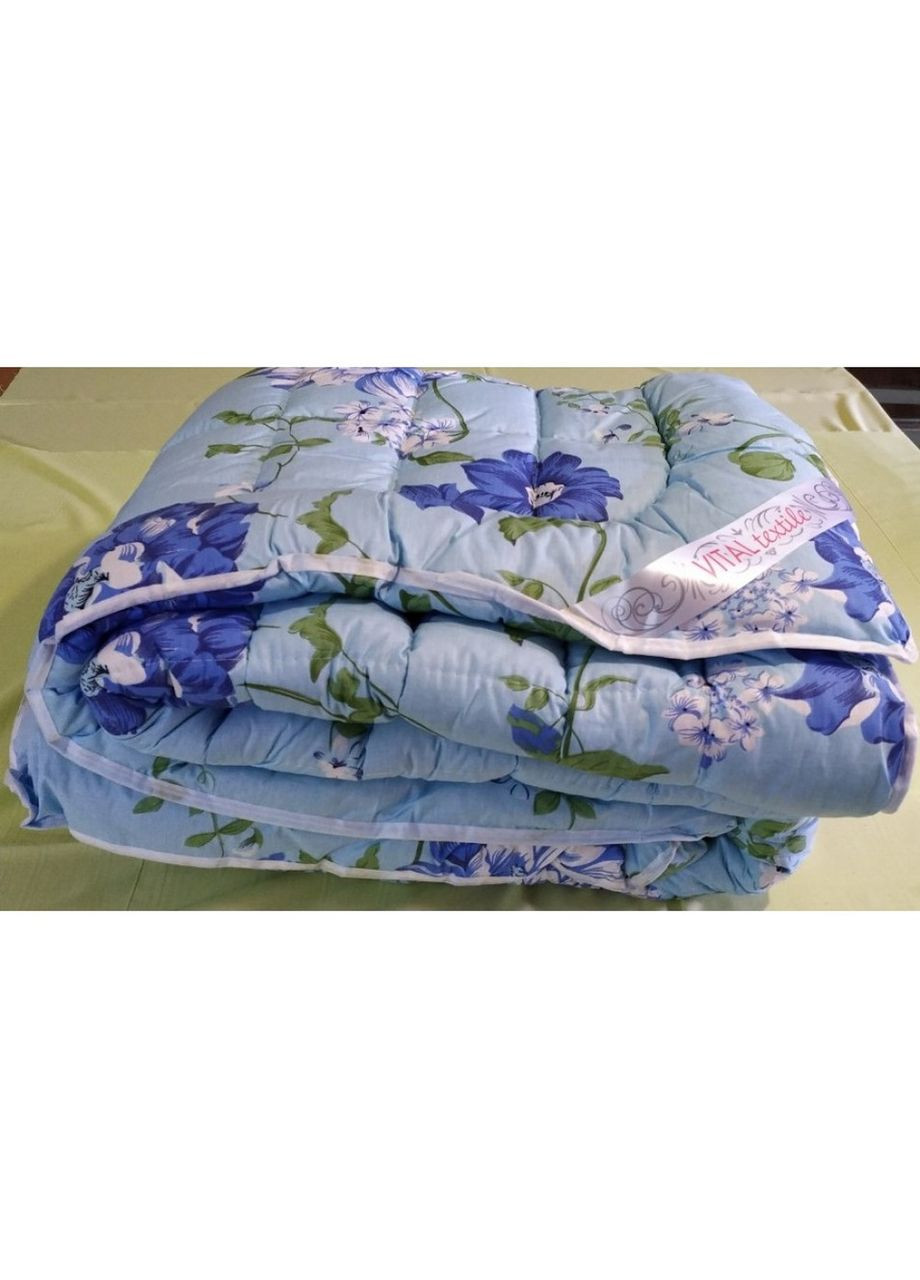 Двуспальное одеяло искусственная шерсть VITAL-TEXTIL синие цветы на голубом Gold Vital-Textile (308250026)