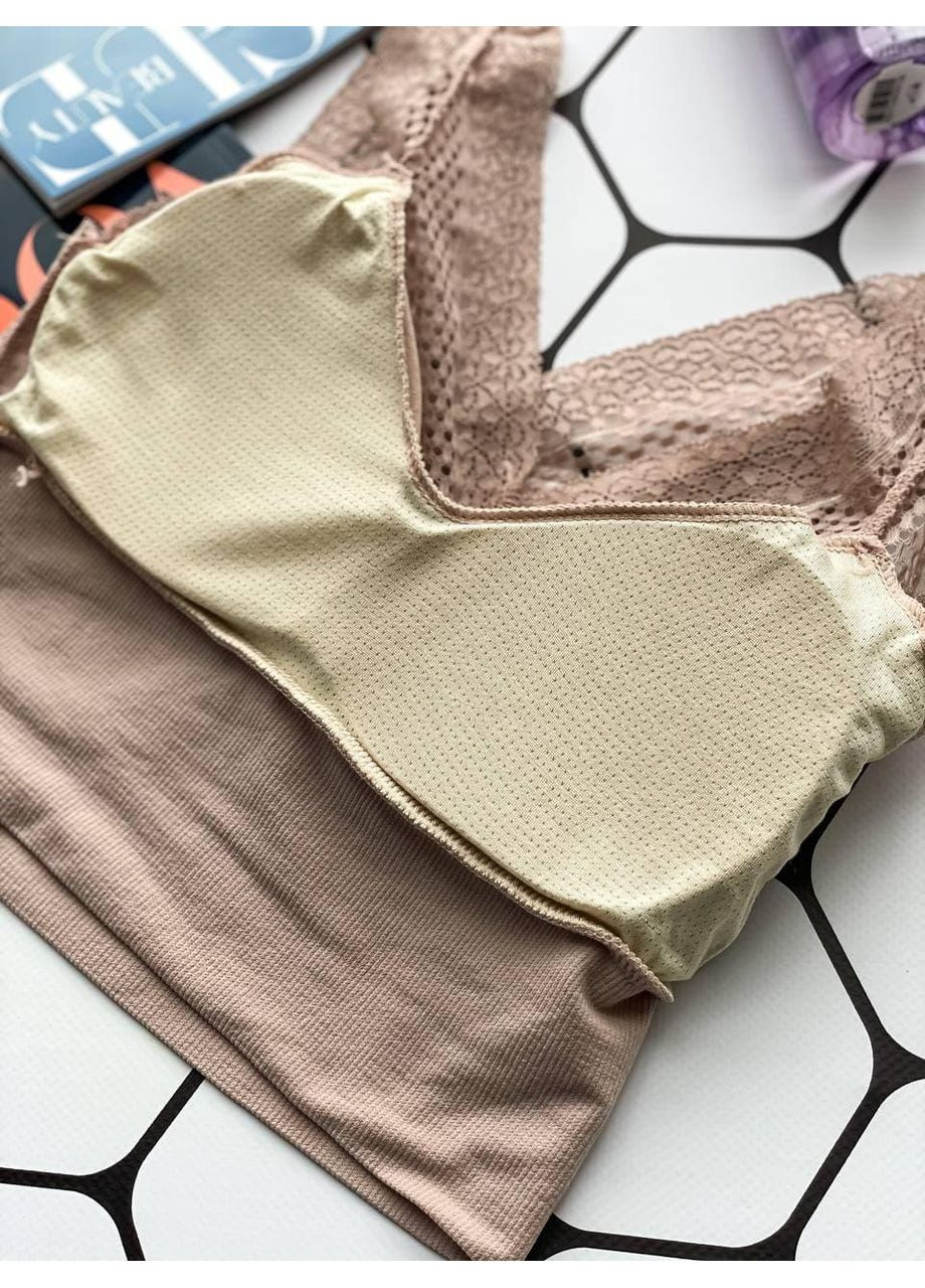 Женский кружевной топ / Женский бежевый топ с широкой резинкой / Элегантный кружевной женский топ бежевого цвета No Brand (369637301)