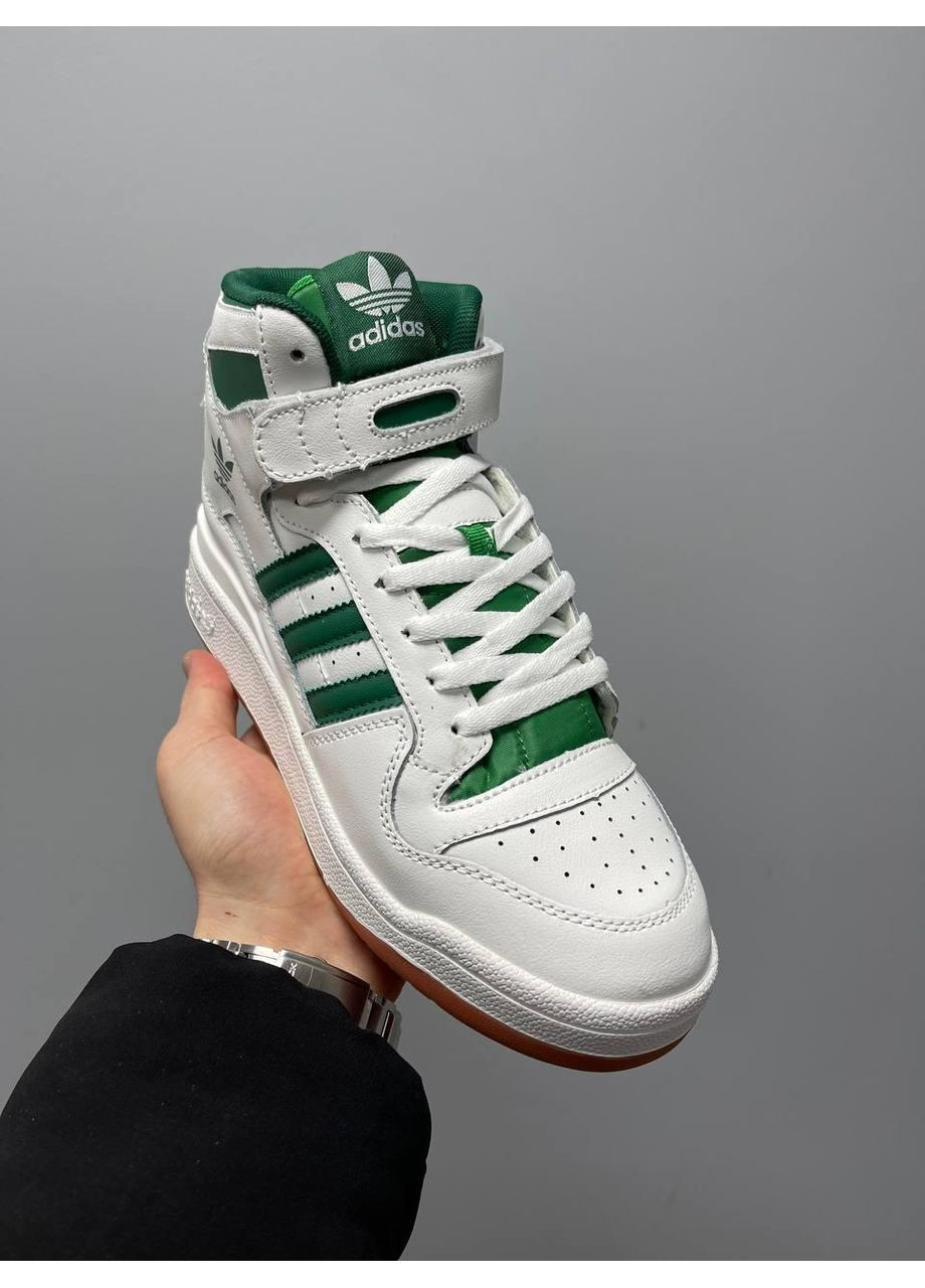 Білі літні кросівки adidas forum white green high адідас форум No Brand