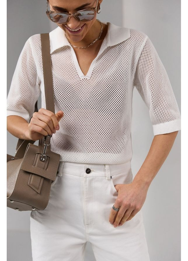 Молочная женская футболка-поло сетка 2729 молоко Triko Bakh