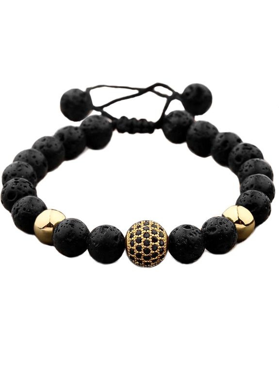 Браслет із лавового каменю з кулею золотого кольору на стяжці (90121) Hemst (301071442)