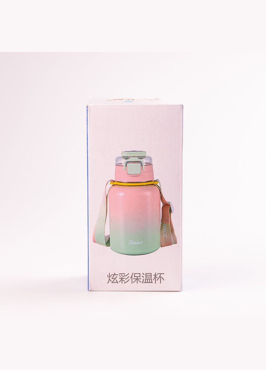 Термос с поилкой 600 мл с металлической колбой и ремешком Голубой Happy Life (315718374)