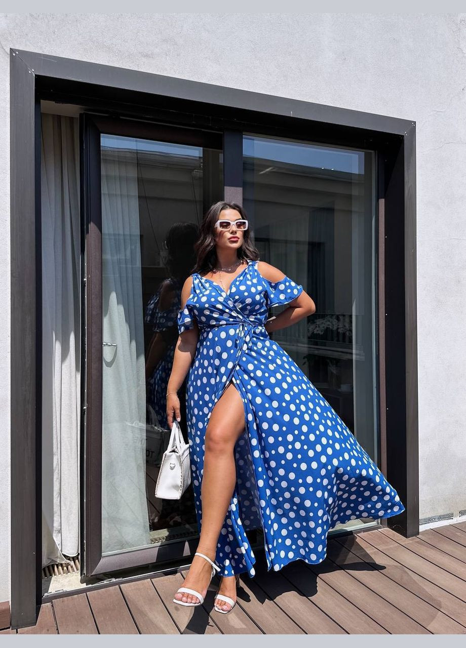 Синя повсякденний жіноча сукня на запах Україна в горошок