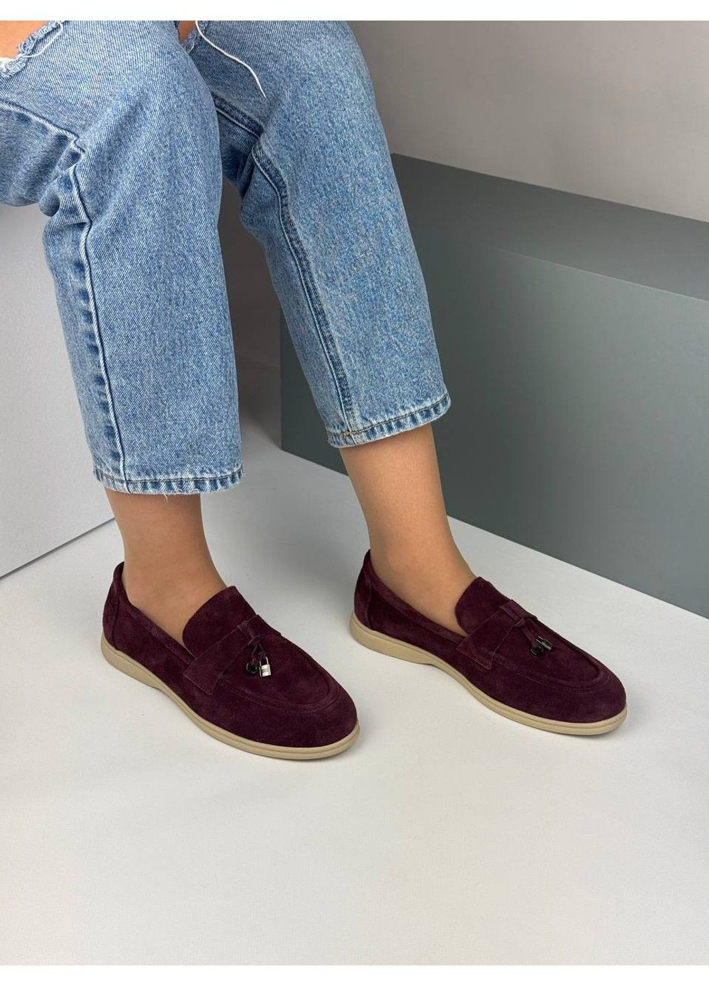 Hengji 408 Лоферы Замшевые Бордовые с украшением бордовый з натуральная замша, китай — демисезон (335365740)