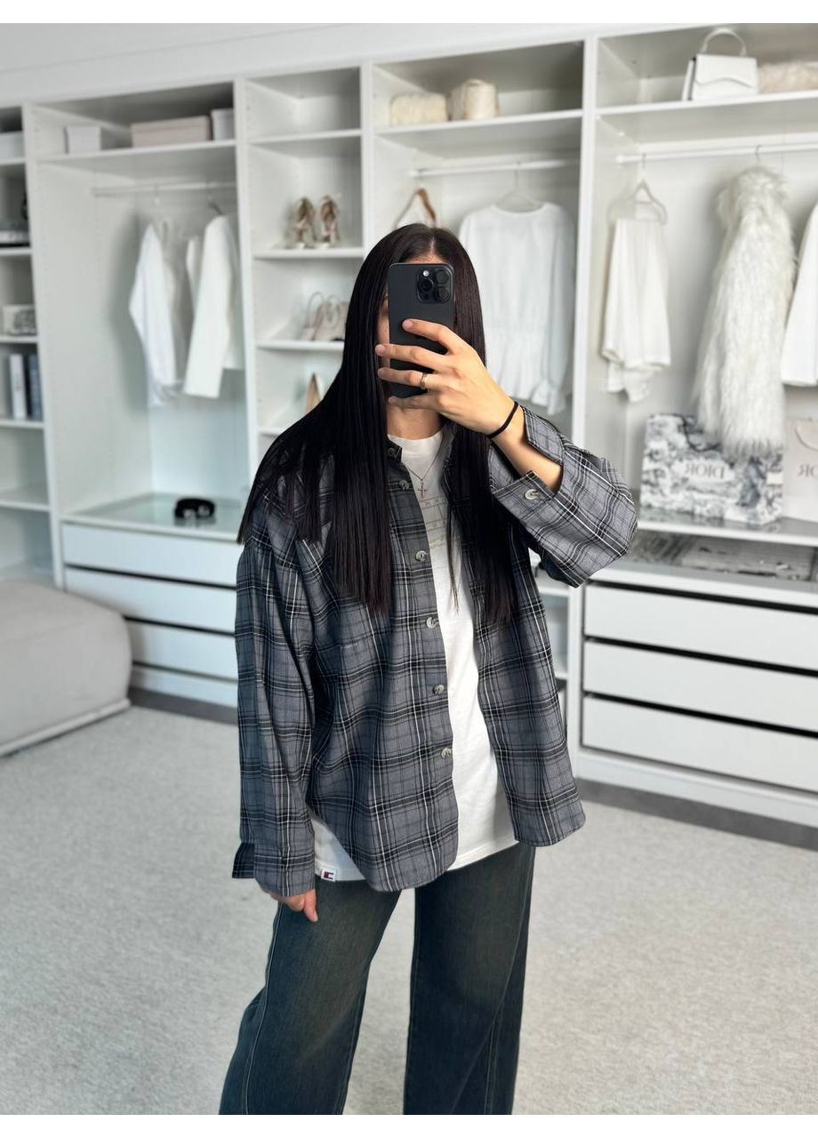 Графитовая повседневный рубашка в клетку Україна с длинным рукавом