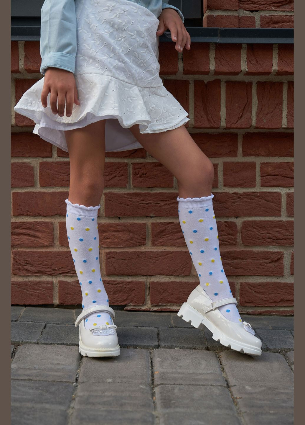 Детские белые полупрозрачные гольфы в сине-желтую точку SOX (311512213)