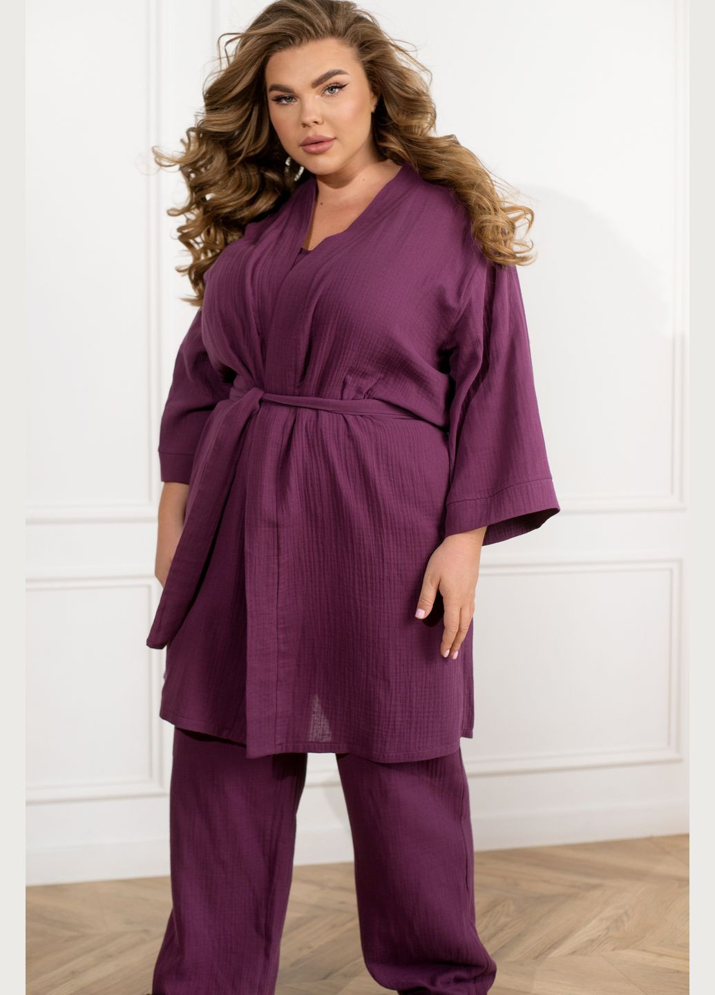 Фіолетова всесезон домашній бавовняний костюм 3-ка Minova