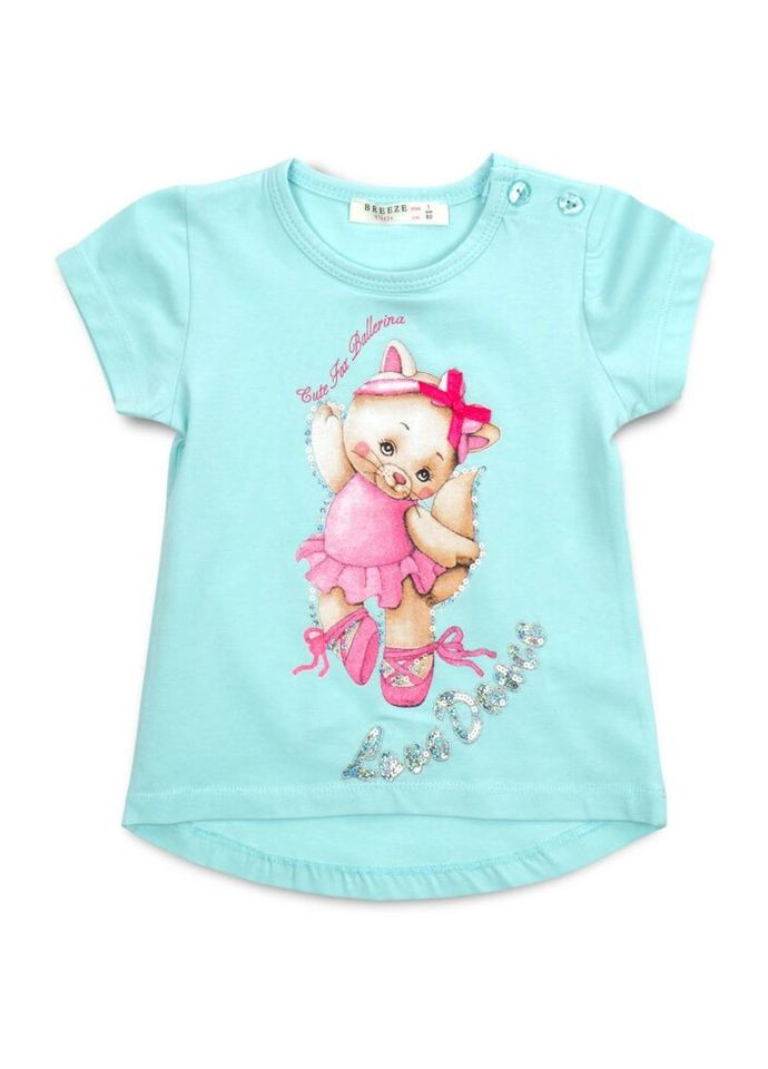 Блакитна демісезонна футболка дитяча з котиком (13370-92g-blue) Breeze