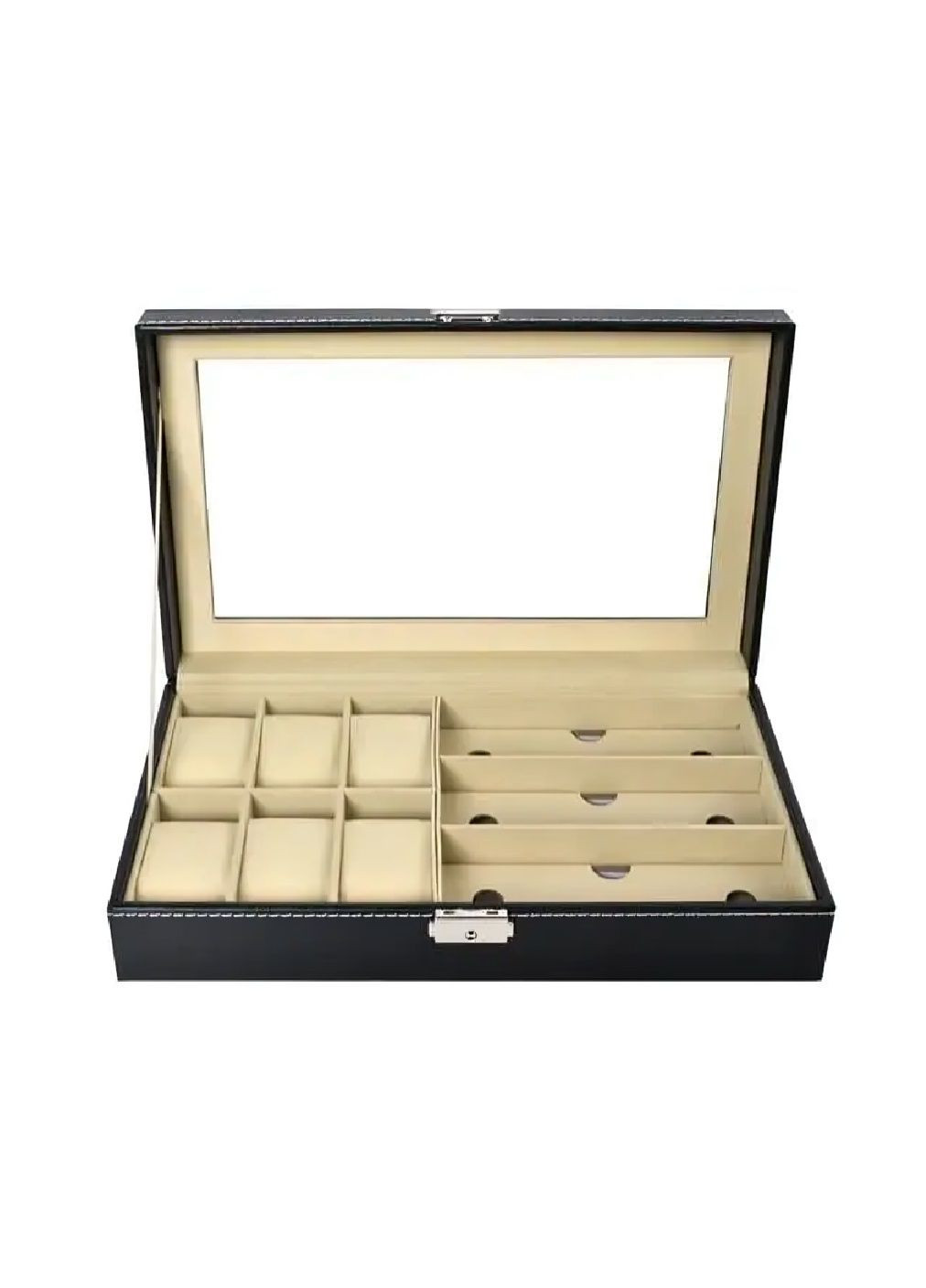 Шкатулка с защелкой ключом прозрачной крышкой для хранения очков часов 9 отделений 33х20,5х8 см (480078-Prob) Unbranded (329295130)