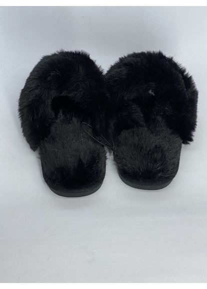 Черные шлепанцы домашние меховые Vira с глиттером