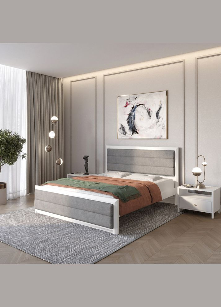 Двоспальне дерев'яне ліжко Барселона Б5 (RAL9003)/Аляска 93 (Сірий) 160х190 см (MBG-14216) Mebigrand (368281603)