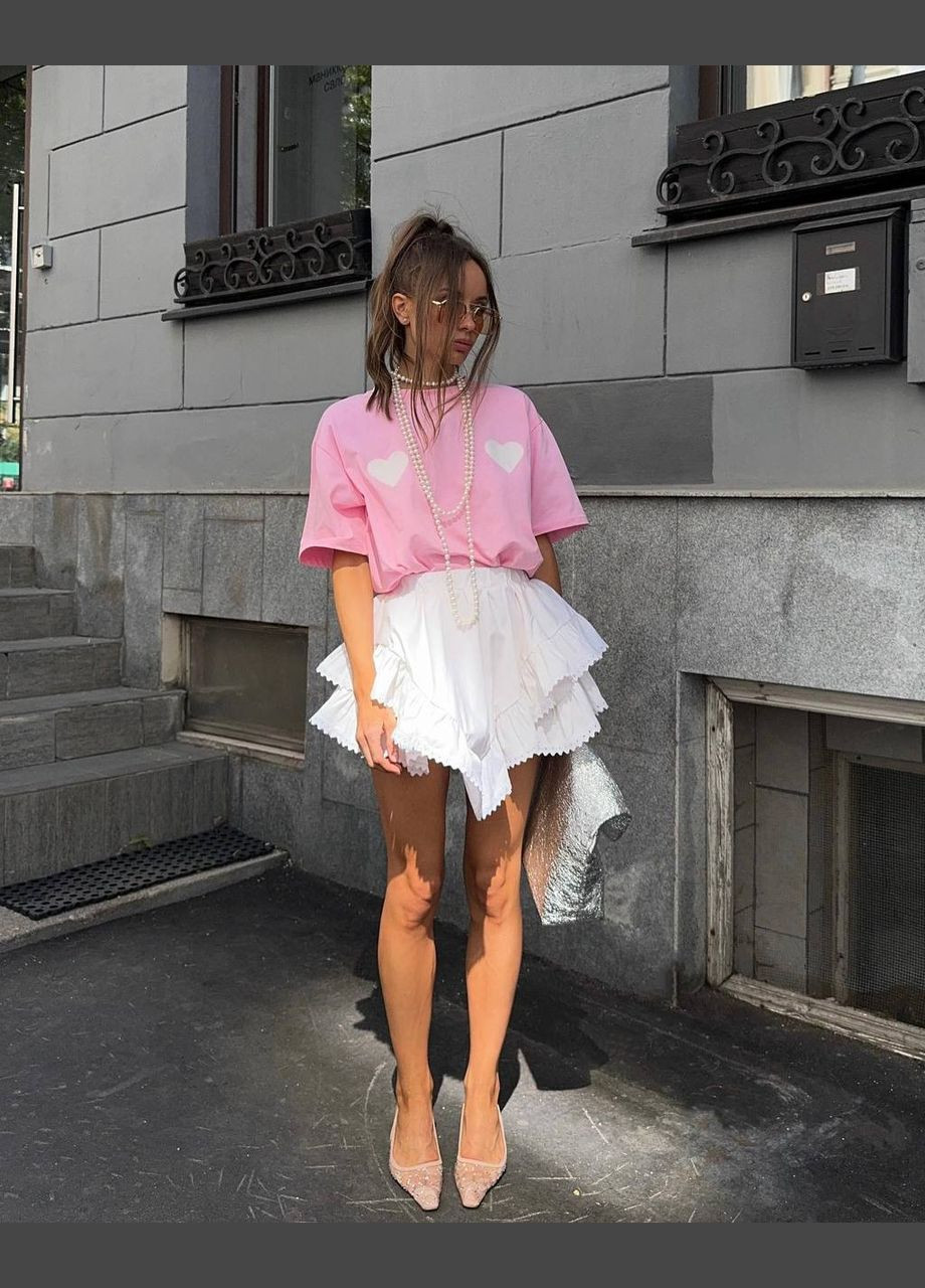 Молочная повседневная однотонная мини юбка с кружевом Adelante пышная