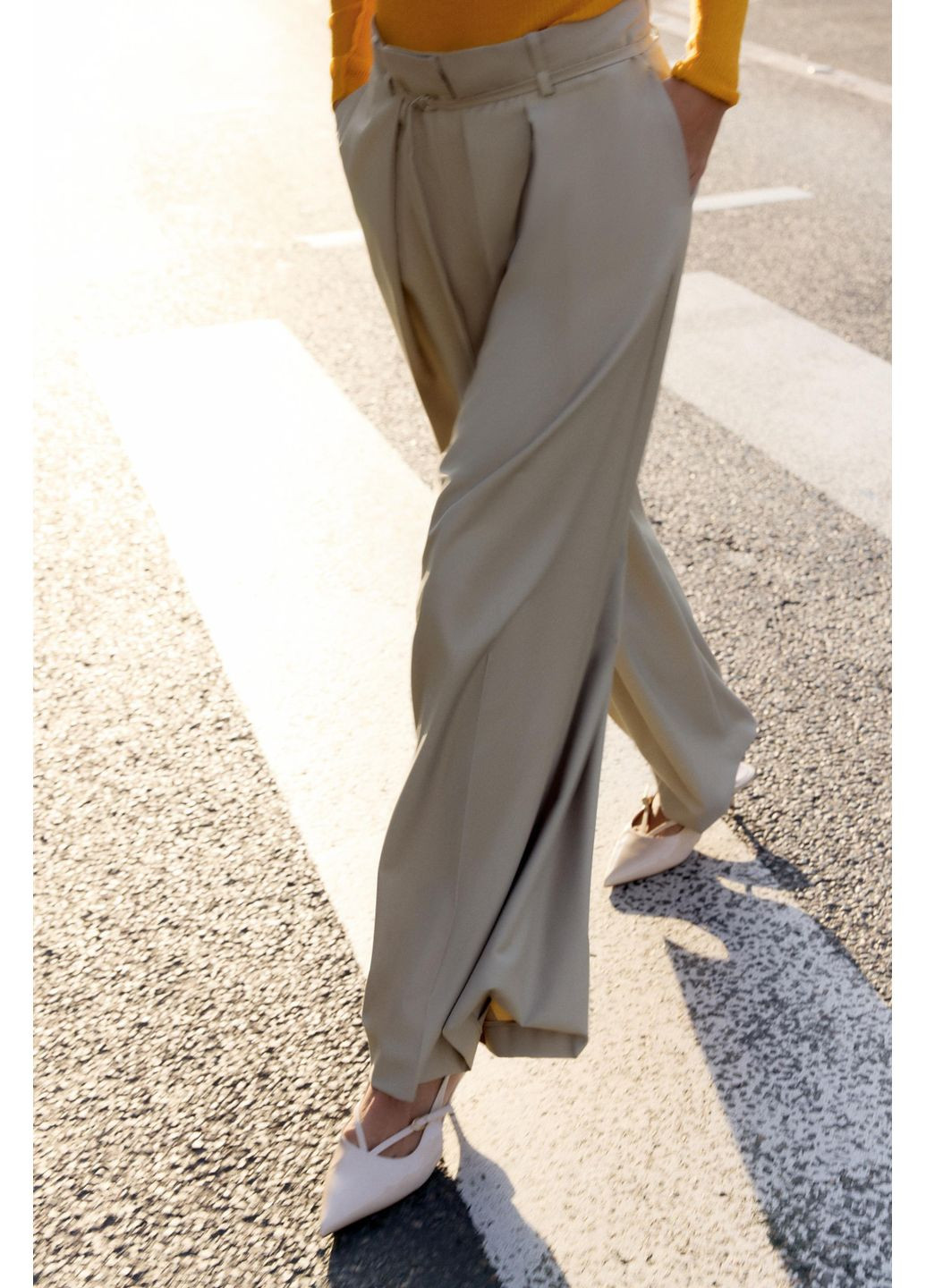 Широкі штани із защіпами та тонким ременем Zara (352767226)