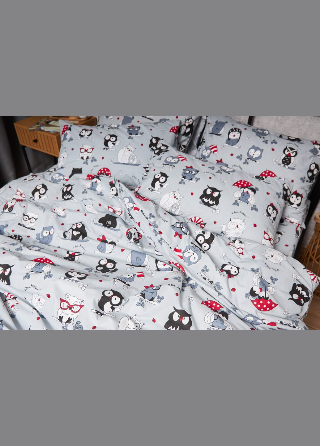 Комплект постільної білизни Бязь Gold Люкс «» сімейний 143х210х2 наволочки 4х70х70 (MS-820005489) Moon&Star Owls Gray (296910049)