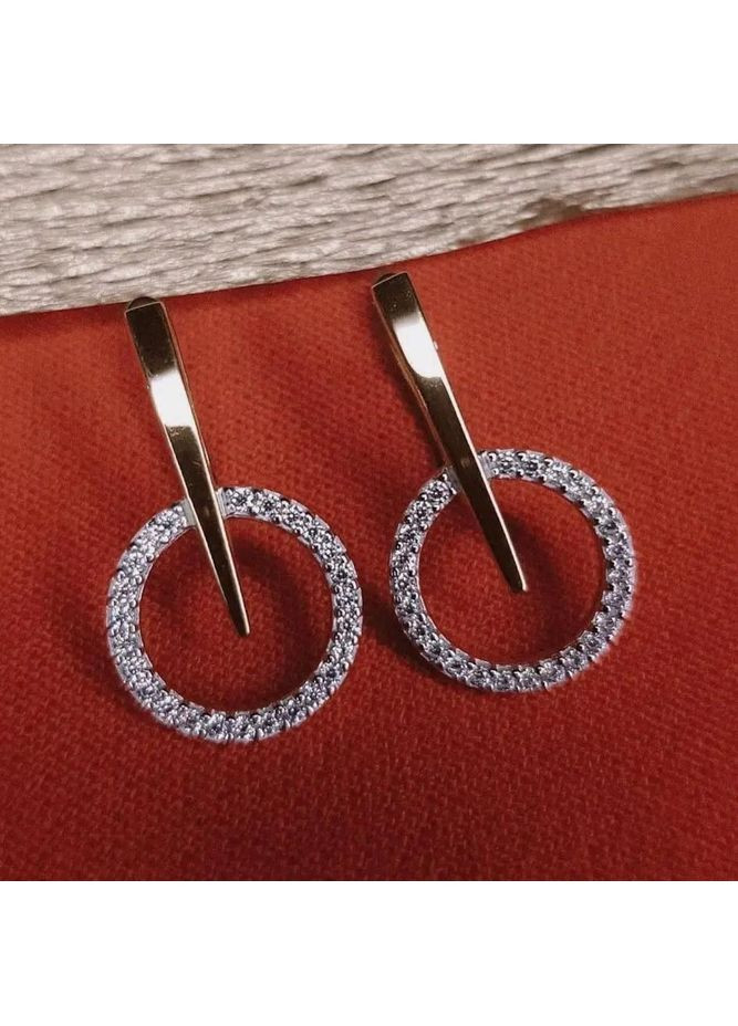 Срібні сережки з підвіскою Кола в білих каменях із золотою пластиною срібло 925 проби золото 375 932с 3.89г Nobrand (372004925)