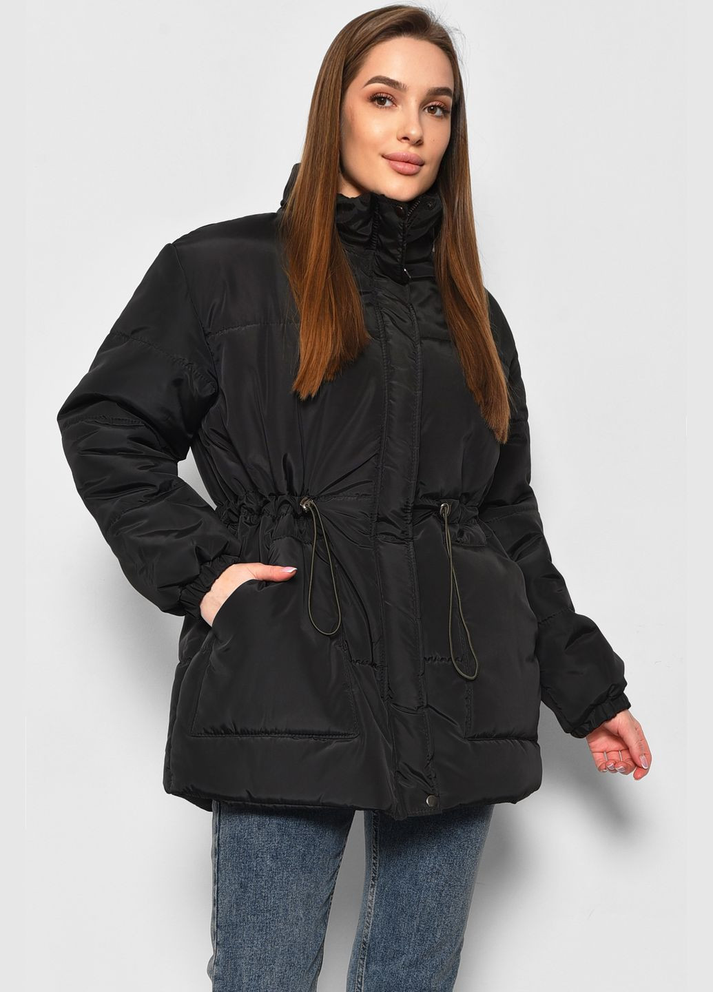 Черная демисезонная куртка женская демисезонная черного цвета Let's Shop