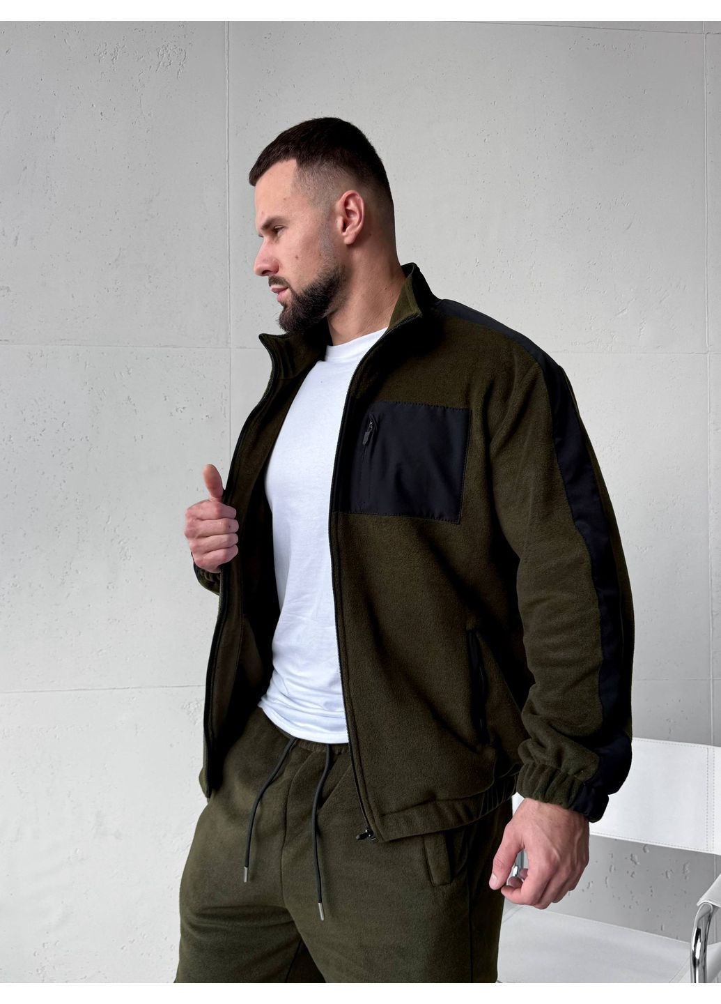 Оливковий (хакі) зимній зимовий чоловічий костюм з флісу брючний Vakko