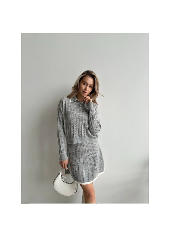 Жіночий костюм в'язаний в стилі Old money, Розмір Одягу One Size, Колір Сірий La Pomme (361433141)