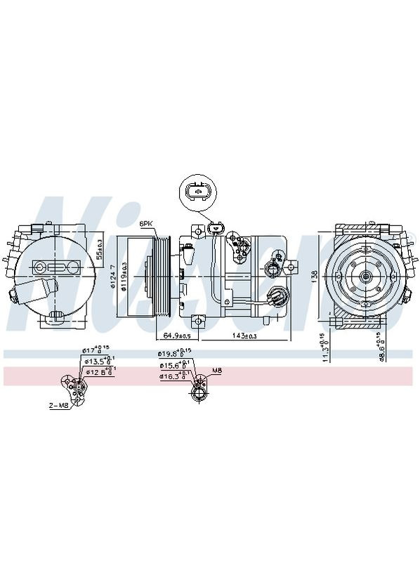 Компрессор кондиционера KIA SORENTO II (XM) (10-) 2.0 CRDI | KIA SORENTO II (XM) (10-) 2.2 CRDI | Nissens (354337392)