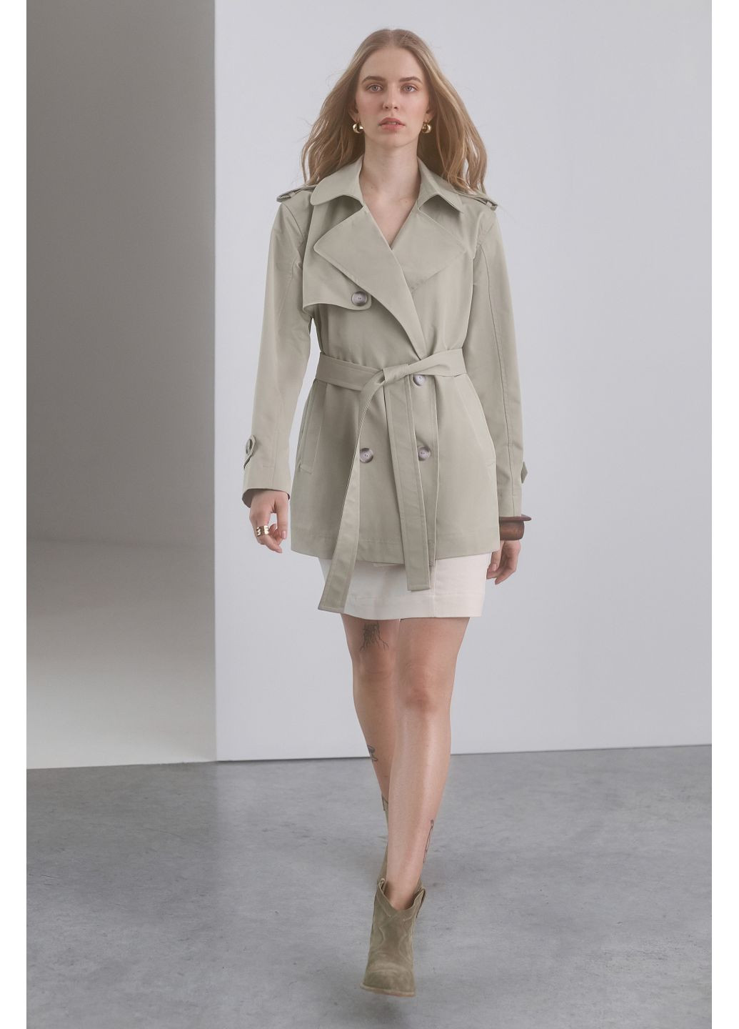 Оливкове демісезонне Жіночий тренч Енгрід 116858 Сіро Stimma