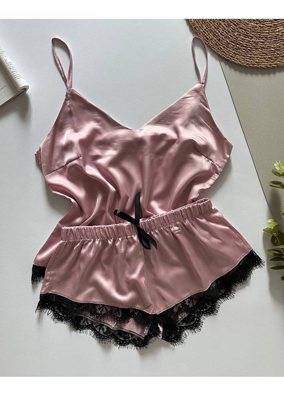 Рожева всесезон піжама жіноча, шовковий комплект майка та шорти. майка + шорти Exclusive