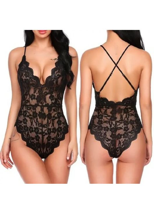 Мереживне боді з м'якого ніжного мережива з декольте на бретелях. Боді з мережива прозоре для рольових ігор., L China (360865553)