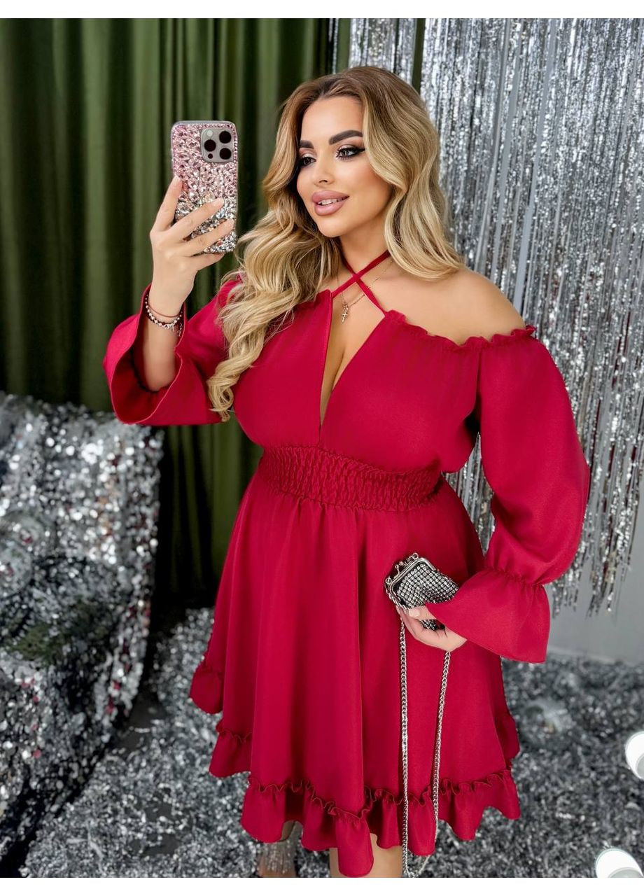 Красное праздничный платье из костюмки с блестящим напылением (замеры в описании) силуэтная GD/GL Модний простір однотонное