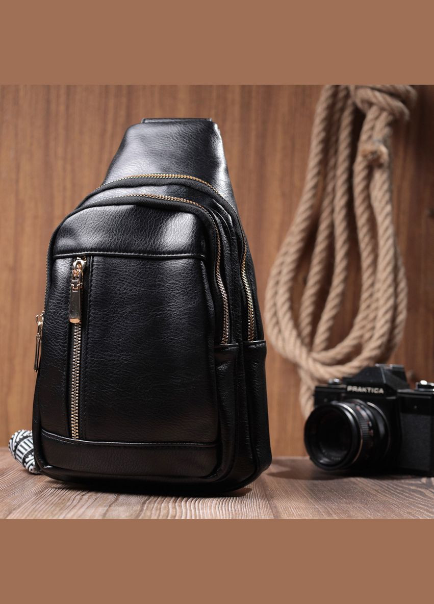 Практична слінг сумка для жінок з екошкіри 22748 Чорний Vintage (304533796)