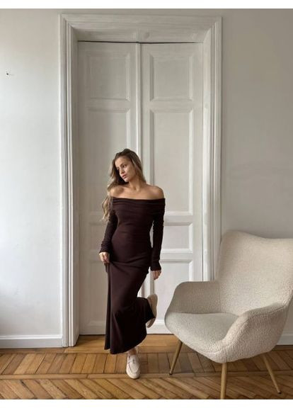 Черное женское платье макси с открытыми плечами (арт. 349sh) No Brand