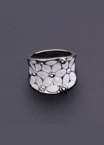 Срібляста жіноча широка каблучка Білі Квіточки з камінням фіанітами р 18 Fashion Jewelry (285110547)