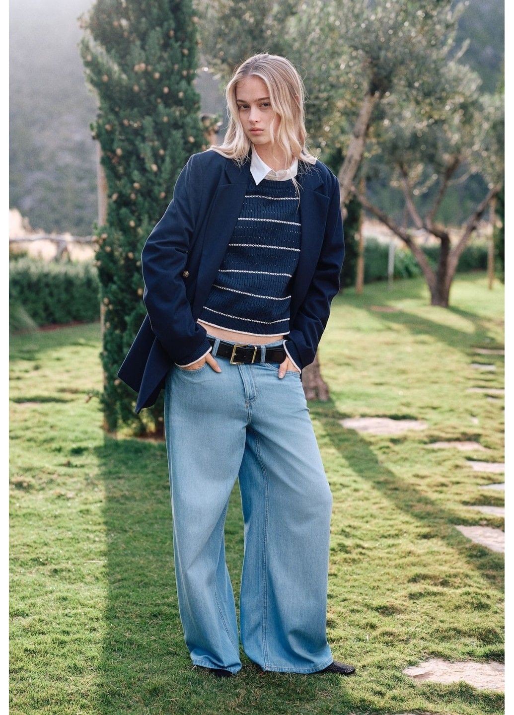 Женские мешковатые широкие джинсы Wide Low waist (58109) W34 Синие H&M - (318128726)