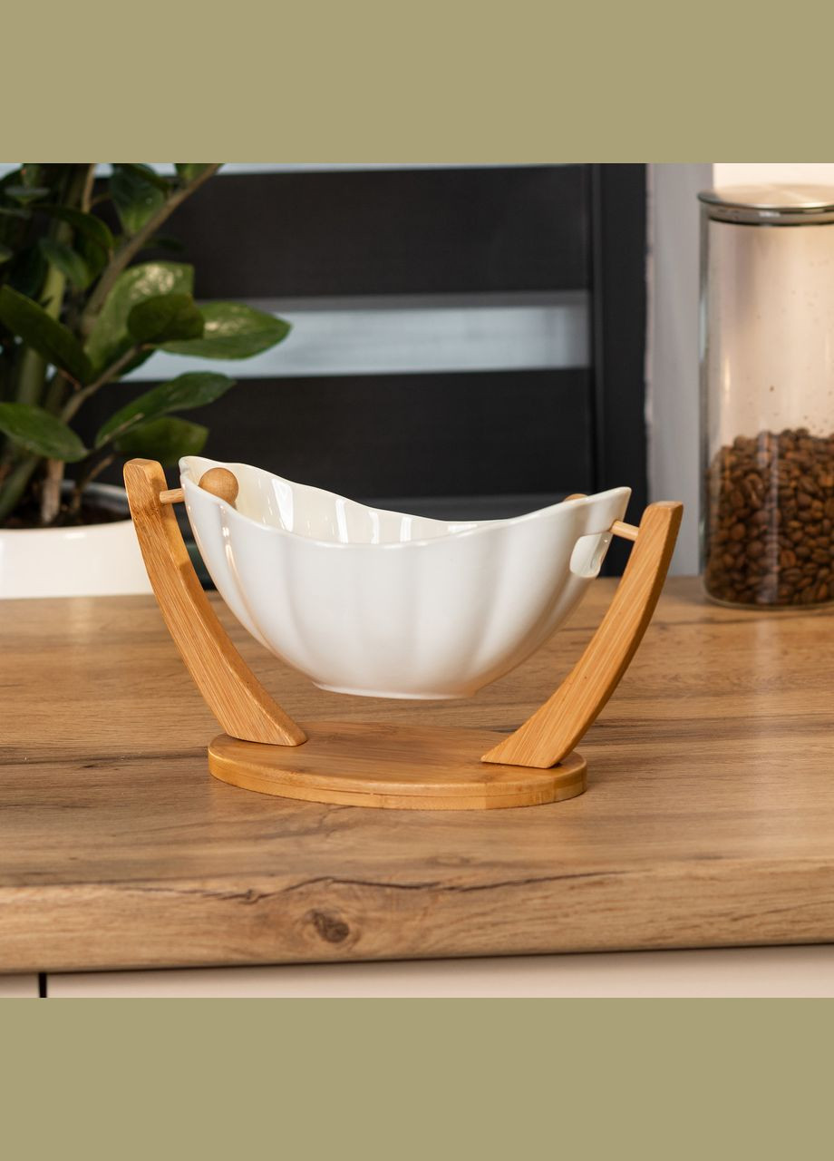 Фруктівниця керамічна 33*14*16 см на бамбуковій підставці, білий Yiwu (315718046)