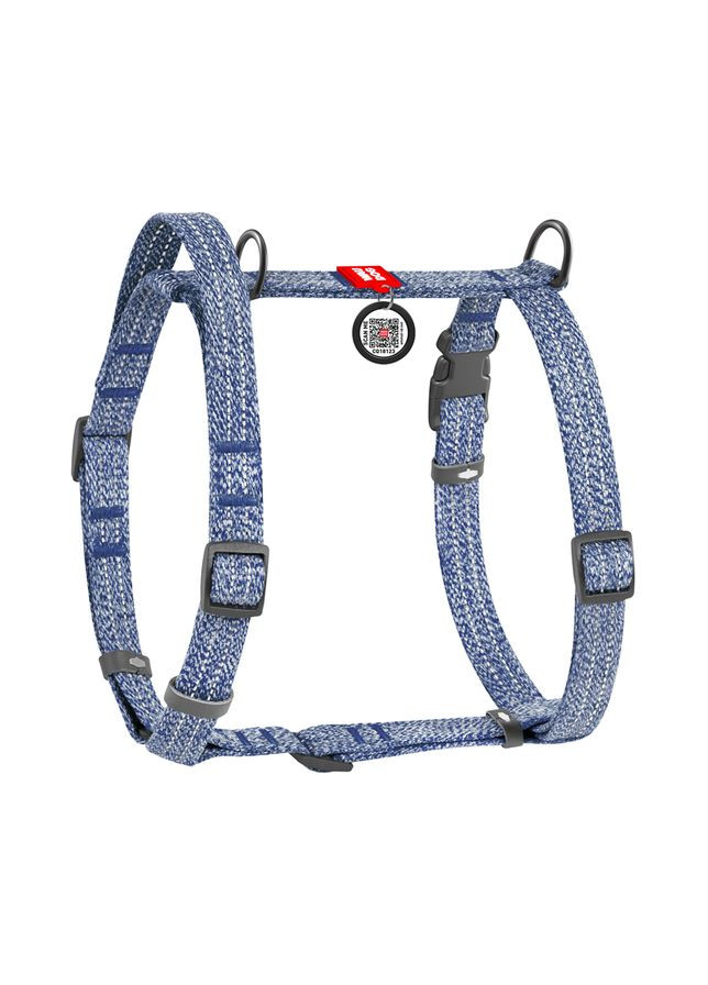 Шлея для собак з ручкою з відновленої бавовни Re-cotton з QR паспортом, світловідбиваюча, M, синій WAUDOG (332670933)