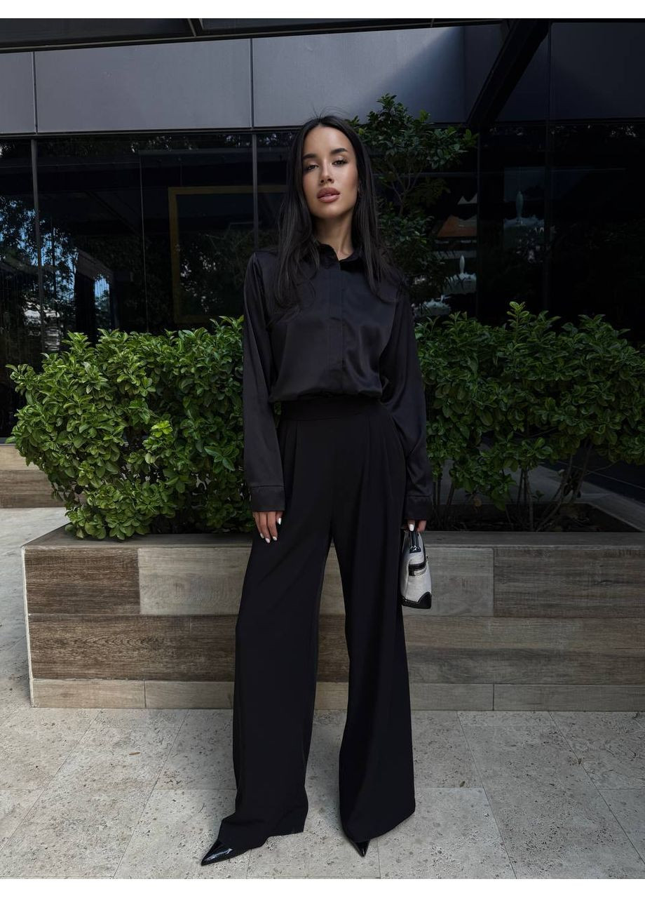 Черная повседневный рубашка однотонная No Brand с длинным рукавом