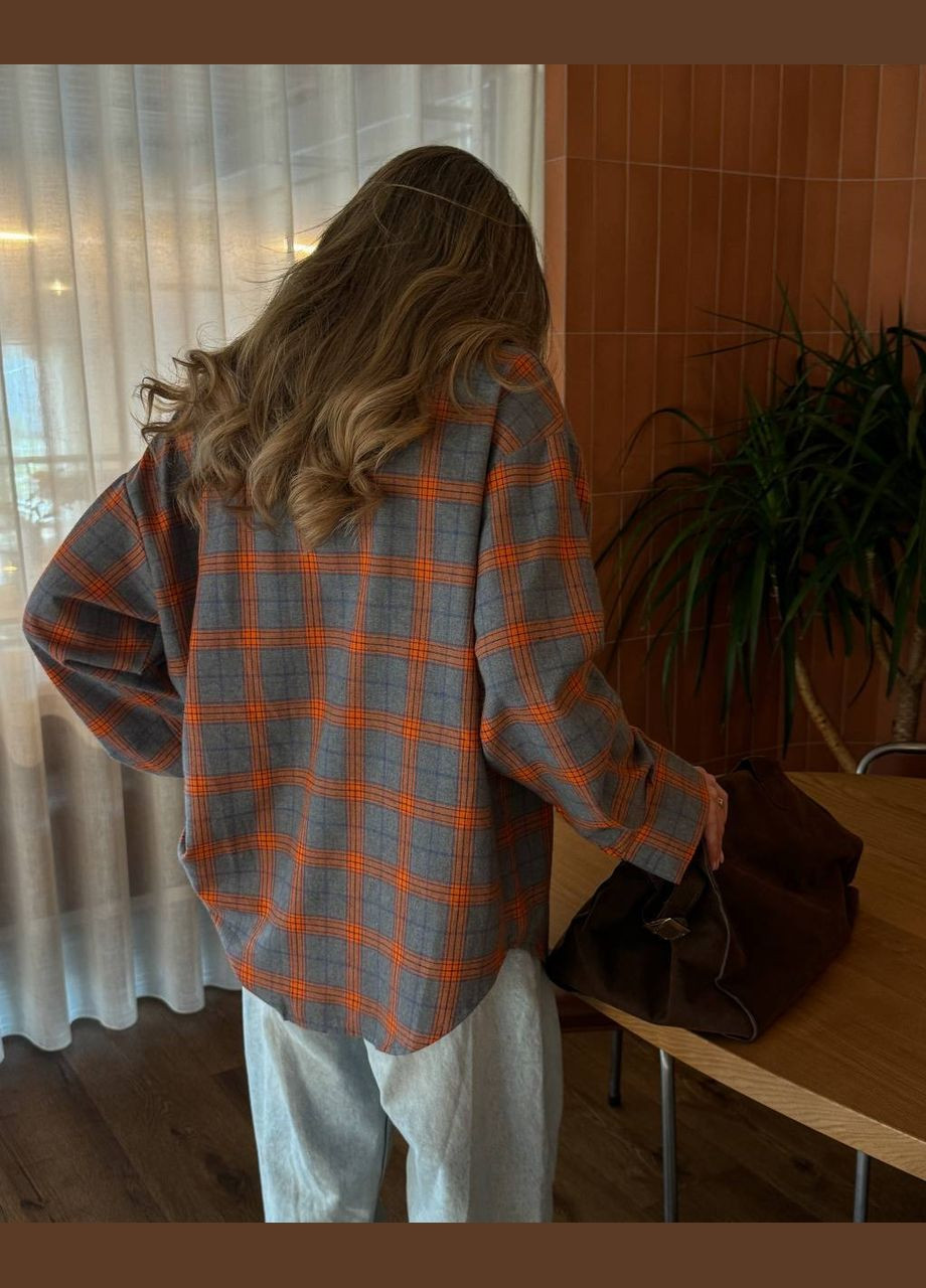 Оранжевая повседневный рубашка в клетку Україна с длинным рукавом