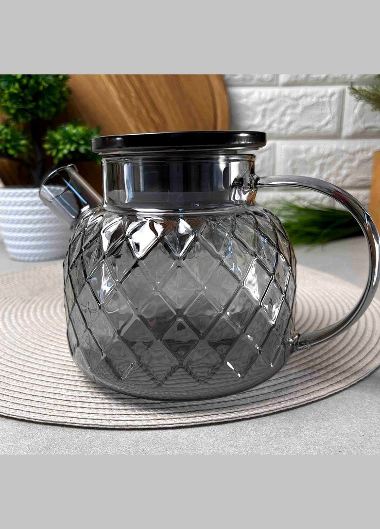 Скляний чайник для плити 1л Чорний перламутр Topaz Crystal No Brand (366818135)