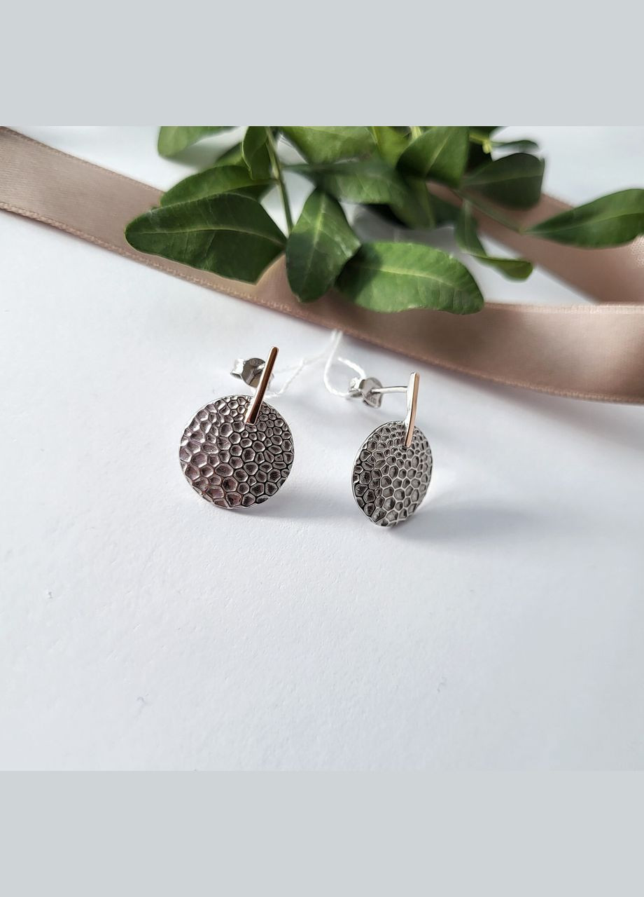 Срібні сережки гвоздики на фіксаторах Коло з Золотою пластиною 375 проби срібло 925 проби 1311 No Brand (306742684)