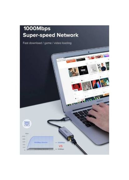 Перехідник USB 3.0 - Ethernet RJ45 1000 Mb CM209 Grey (50922) Ugreen (323097547)