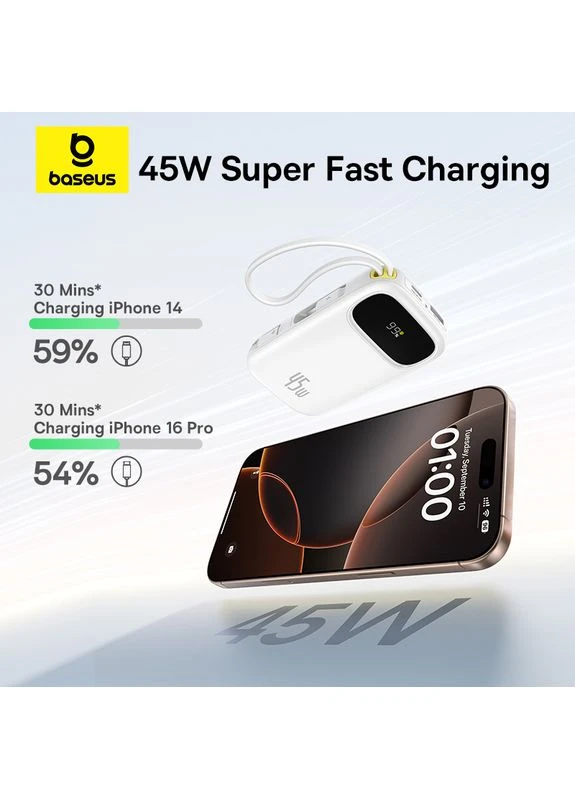 Внешний аккумулятор EnerFill Power Bank с цифровым дисплеем и кабелями USB-C+iP 20000mAh 45W Moon White (E0028D01) Baseus FC31 Qpow 3 (385926565)