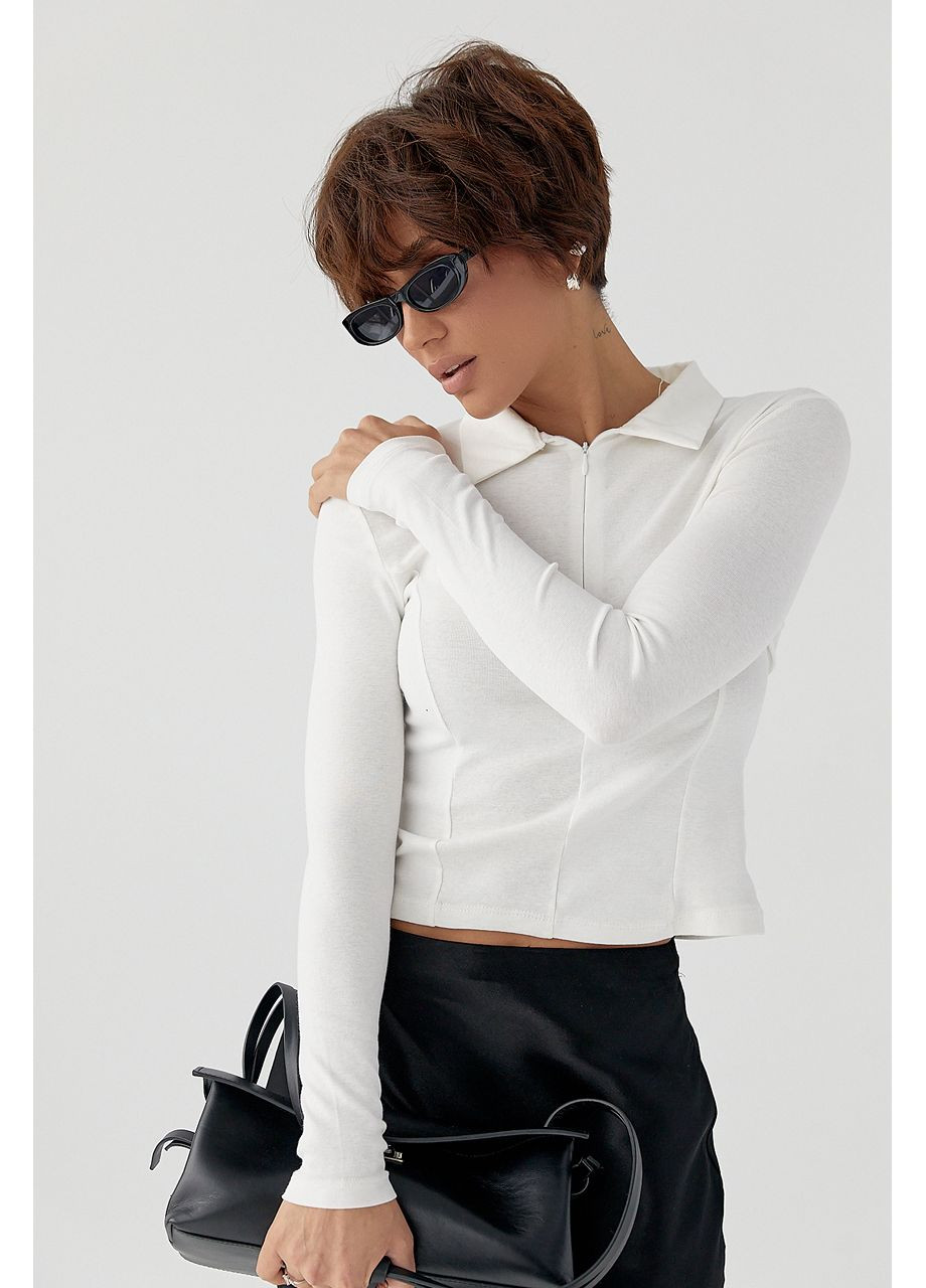 Укороченный лонг-поло с молнией на горловине Lurex (369327187)