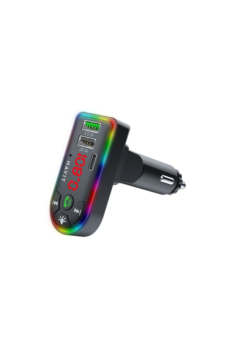 FM модулятор HV-FM813BT 2USB+USB-C RGB Black Havit (363970139)