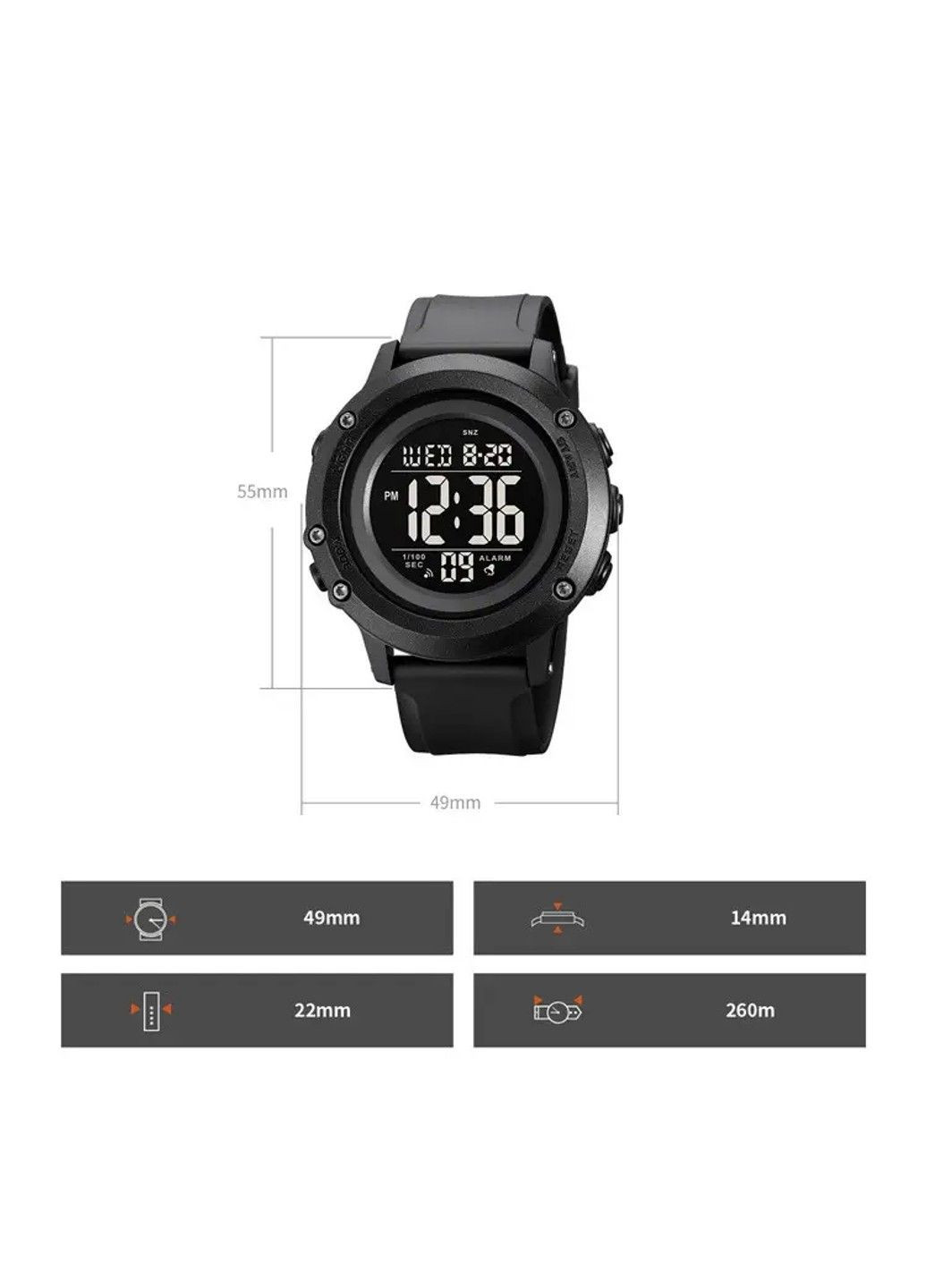 Чоловічий спортивний годинник 1966 (Чорний з чорним циферблатом) Skmei (314483330)