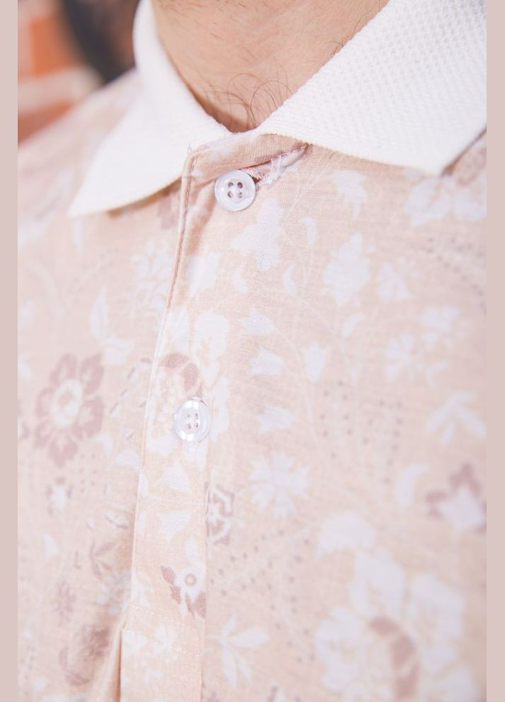 Бежевая мужское поло цветочный принт светло-голубое размер s (sku_194r2120) с коротким рукавом No Brand