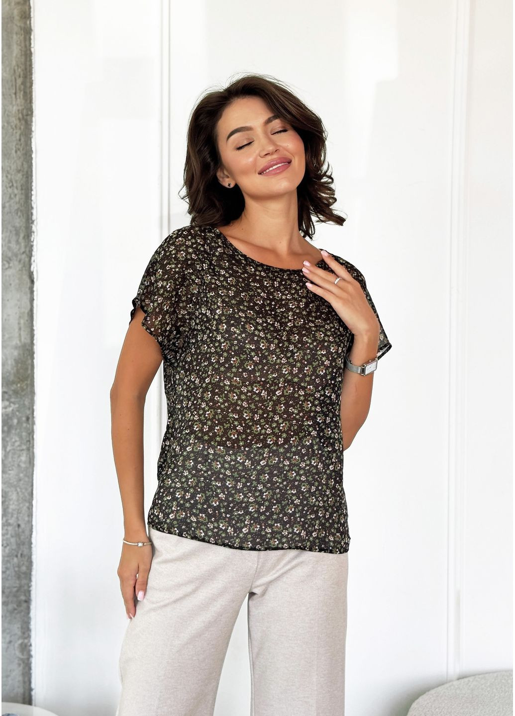 Хакі легка жіноча блуза з шифону INNOE Блузка