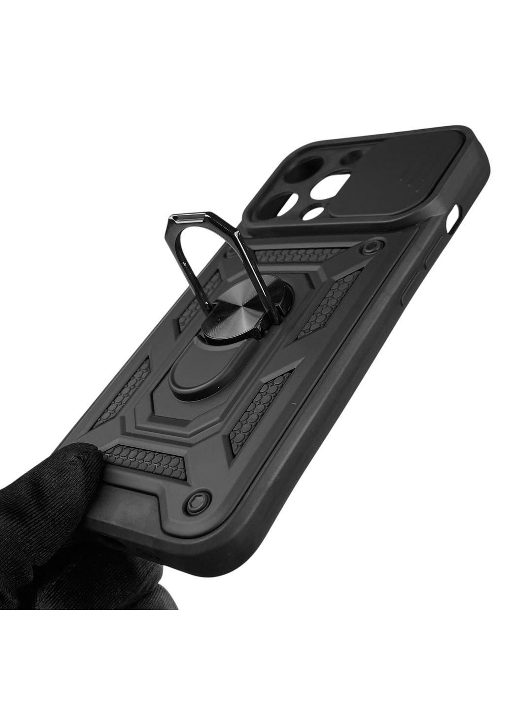 Чехол для iPhone 13 Pro бронированный с кольцом со шторкой на айфон 13 про чёрный rg1 Apple (366230641)