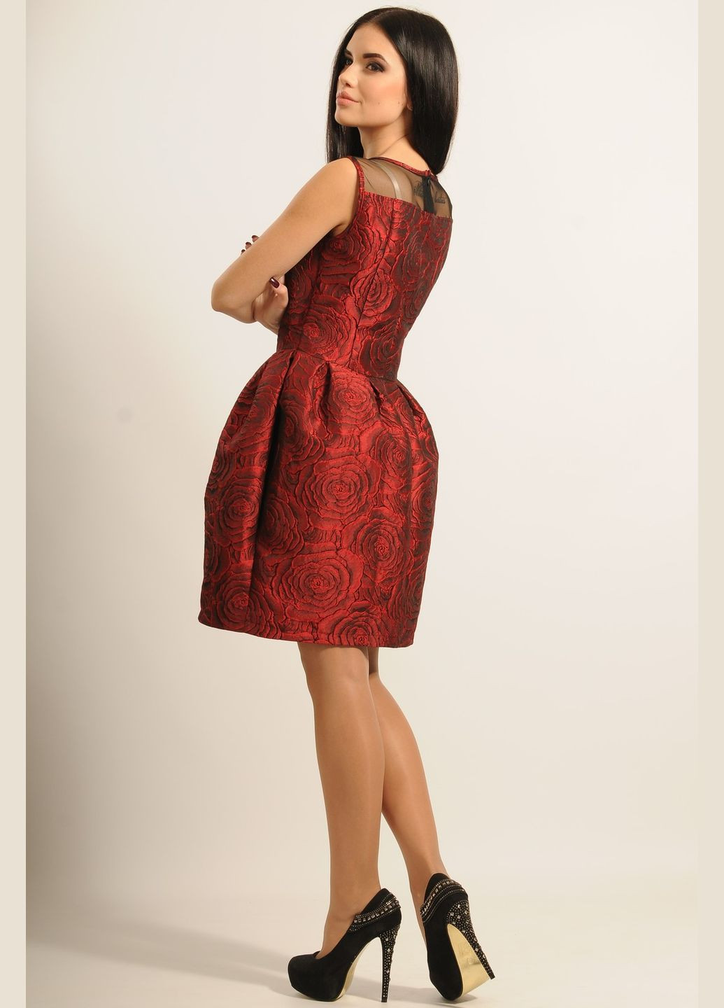 Червона святковий вечірня сукня з трояндовим принтом, ефектом "хамелеон" та пишною спідницею (пл 6.3-57/16) RiMari