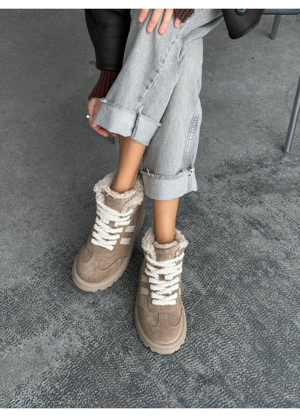 Зимние зимние ботинки teddy Helen из натуральной замши